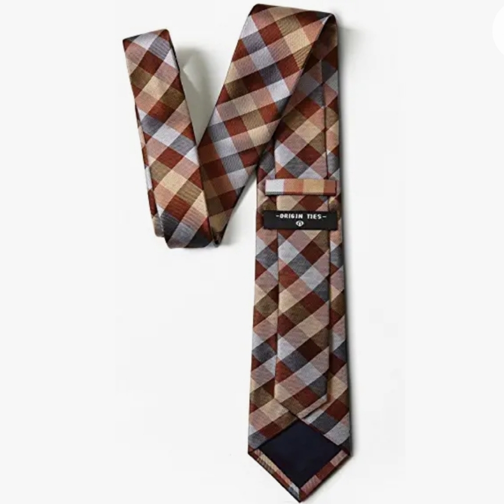 NIB Origin Ties Men's Gingham Plaid Silk Tie - Picture 2 of 5